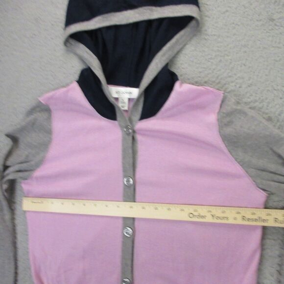 ST. JOHN Hoodie Cardigan Sweater Womens size Medium Wool Color Block Pink - Picture 11 of 13